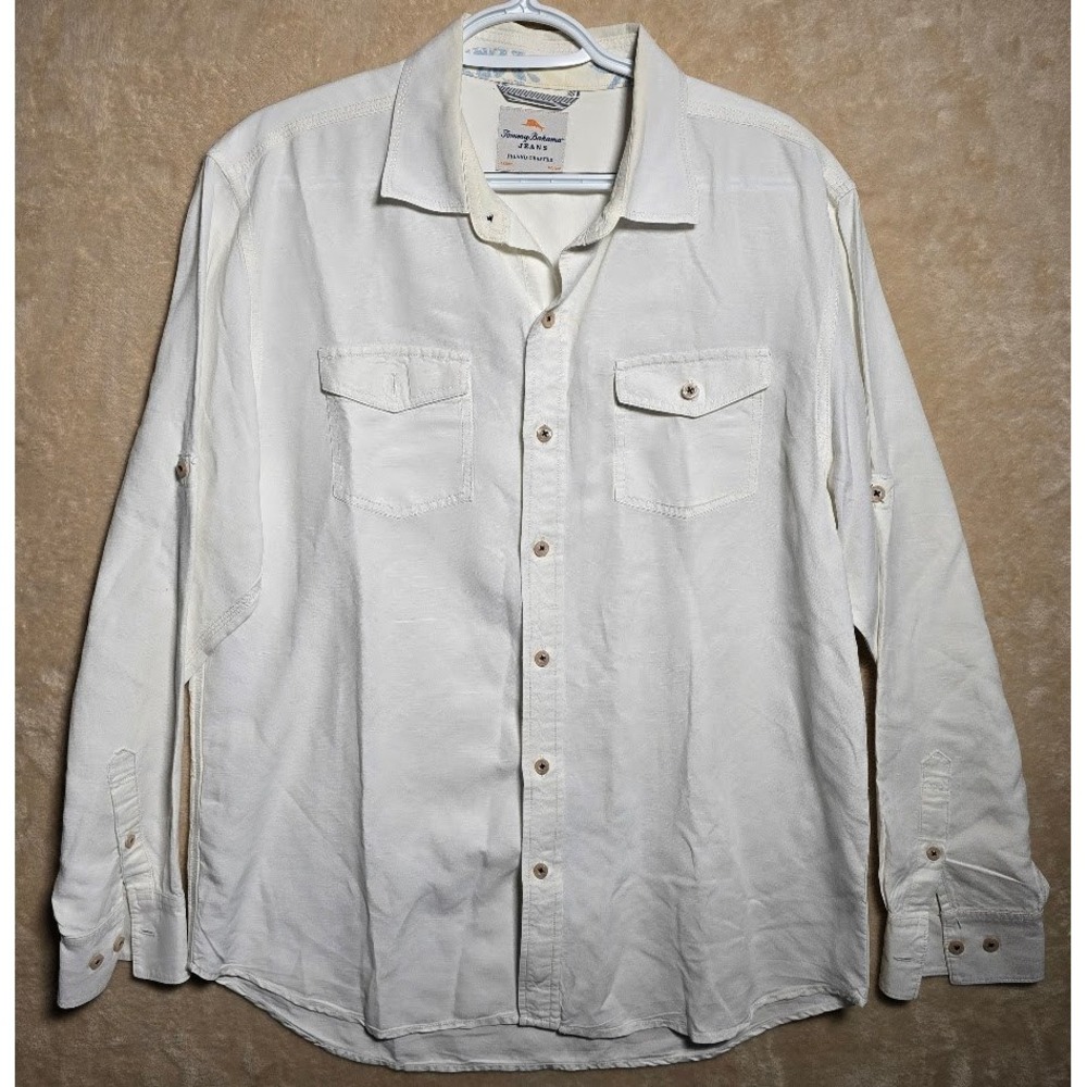 Tommy Bahama rare Linen blend button up long sleeve Island Crafted Shirt. 136